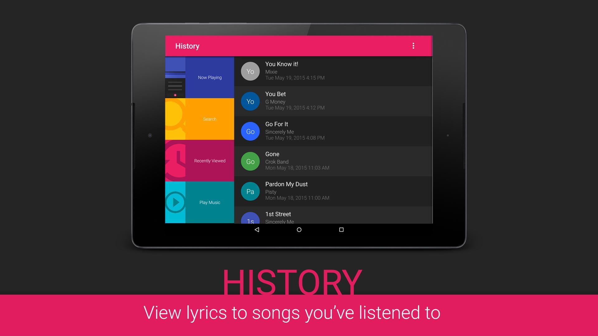 Google Play Music. Lyrics com. View ly