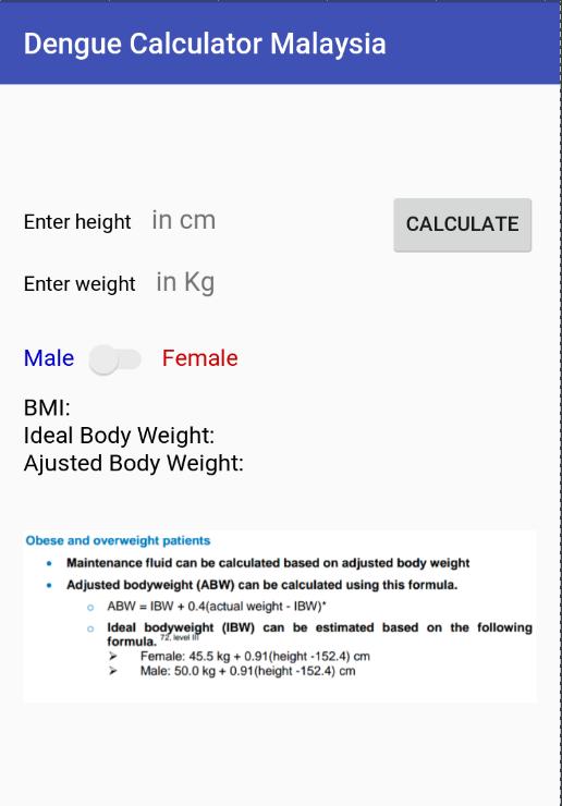 Simple Abw Ibw Bmi Weight Calculator Dengue Mdc For Android