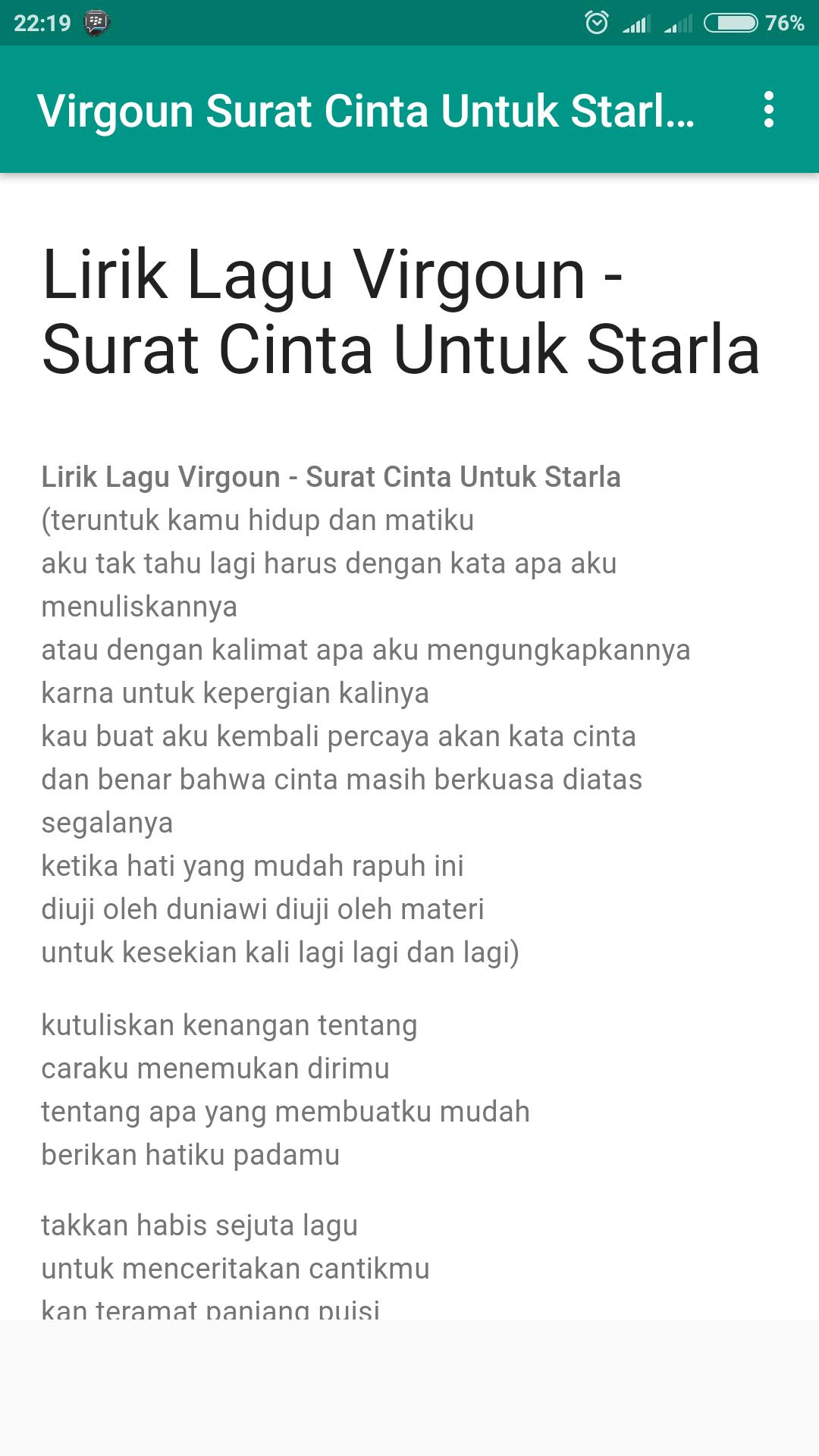  Lirik  Lagu  Virgoun Surat Cinta  Untuk Starla for Android 