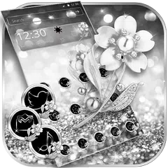 Glitter Silver Flower Theme Wallpaper