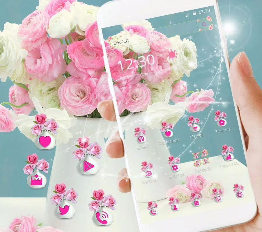 Android 用の 無料ピンクのバラのテーマは 愛をバラバラの花 Apk をダウンロード