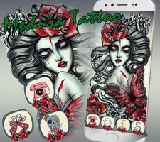 Theme Tattoo Girl with red rose capture d'écran 2