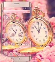 사쿠라 골드 시계 테마 체리 꽃 포스터