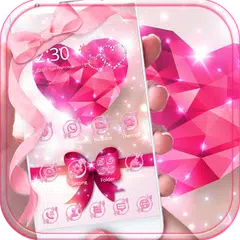 粉色心形鑽石主題 浪漫粉鑽主題 玫瑰鑽石蝴蝶結壁紙+3D桌面 APK 下載