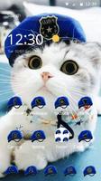 Cat Theme Blue Mantle of Uniformed Hat Affiche