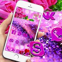 Purple rose 3D crystal theme الملصق