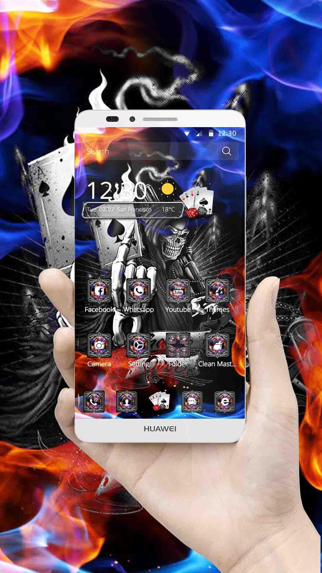 Android 用の デススカルテーマの壁紙地獄の火の火かき棒 Apk をダウンロード