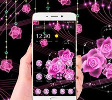 Theme Pink Rose Black Flowers Pendants syot layar 1