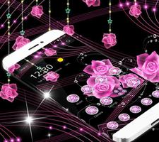 Theme Pink Rose Black Flowers Pendants syot layar 2