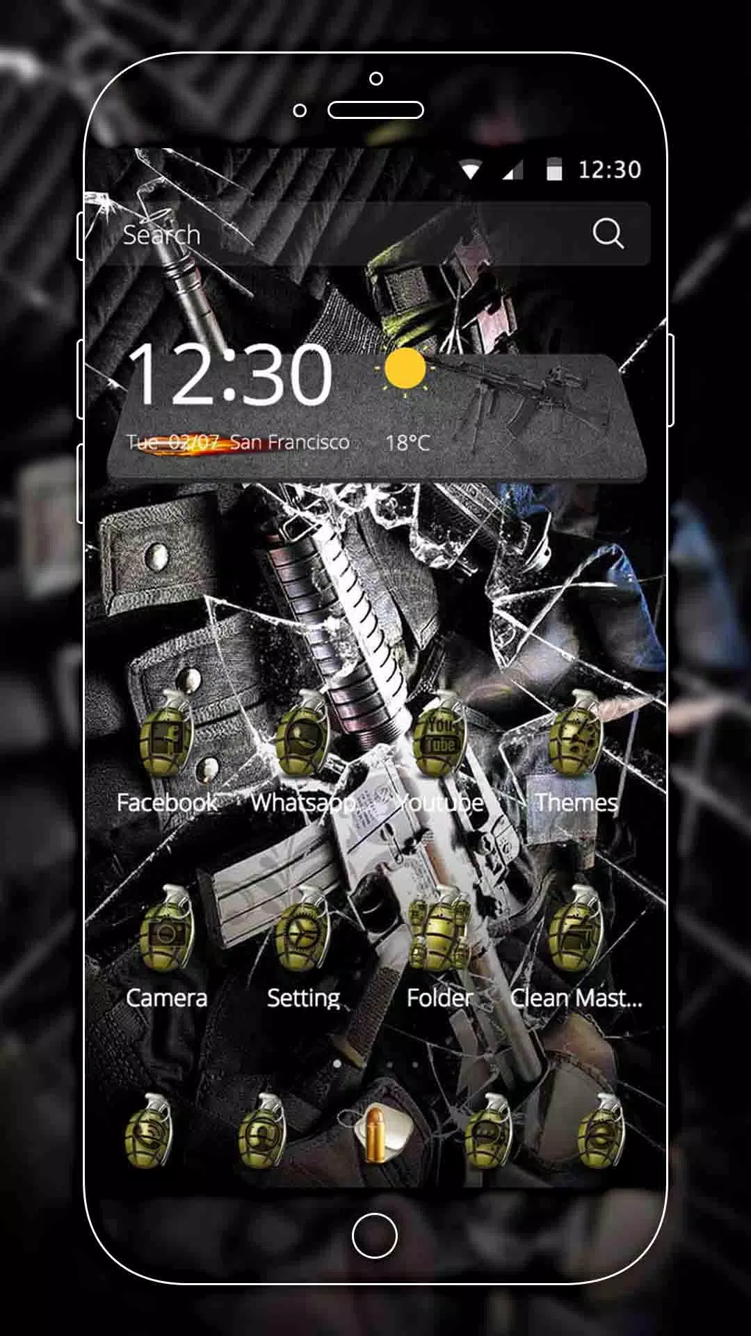 Android 用の クールな黒のテーマ短機関銃の弾痕割れたガラスの壁紙 Apk をダウンロード