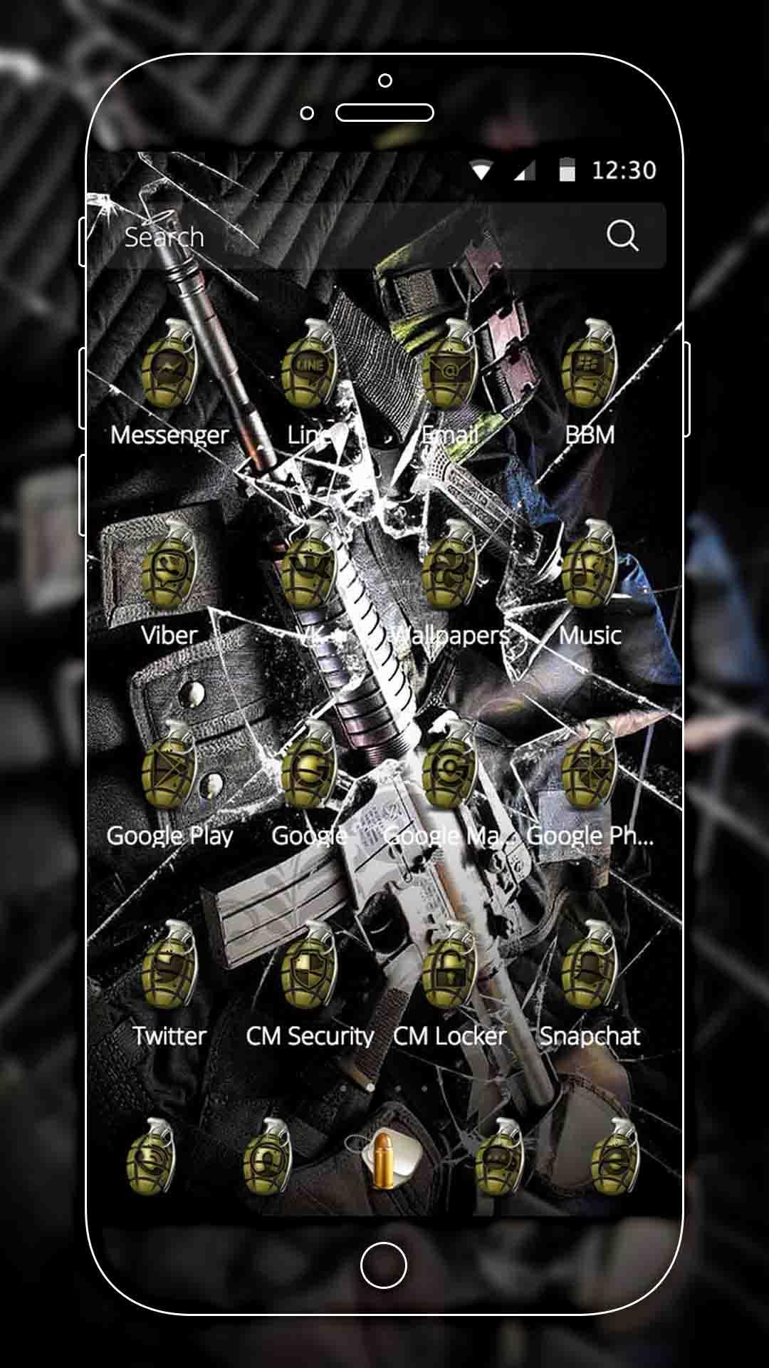 Android 用の クールな黒のテーマ短機関銃の弾痕割れたガラスの壁紙 Apk をダウンロード