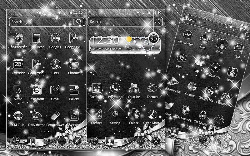Android 用の ダイヤモンドファッションシンプルなシルバー銀黒テーマ