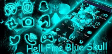 地獄復仇者 藍焰地獄骷髏頭主題 藍色霓虹圖示+3D桌面