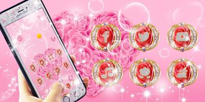 Roze rozen hartvormige diamant thema, 3D wallpaper-poster
