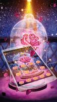 ロマンチックな愛のテーマのピンクのバラの豪華な女王、ボトルは夜空の壁紙に輝く星をバラ、 スクリーンショット 2