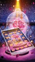ロマンチックな愛のテーマのピンクのバラの豪華な女王、ボトルは夜空の壁紙に輝く星をバラ、 スクリーンショット 3