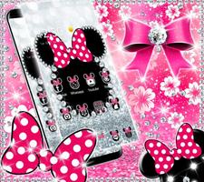 Cute minny pink Bow Silver Diamond Theme স্ক্রিনশট 2