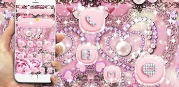 3d粉紅玫瑰鑽石主題閃閃發光鑽石玫瑰粉紅壁紙與珠寶粉紅圖標包