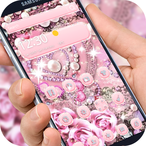 3d粉紅玫瑰鑽石主題閃閃發光鑽石玫瑰粉紅壁紙與珠寶粉紅圖標包