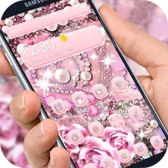 3d pink rose diamonds theme APK download