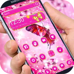download 3d pink butterfly rose theme APK