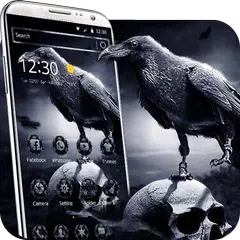3d恐怖烏鴉骷髏主題有恐怖陰森烏鴉骷髏壁紙與暗色圖標包 APK 下載