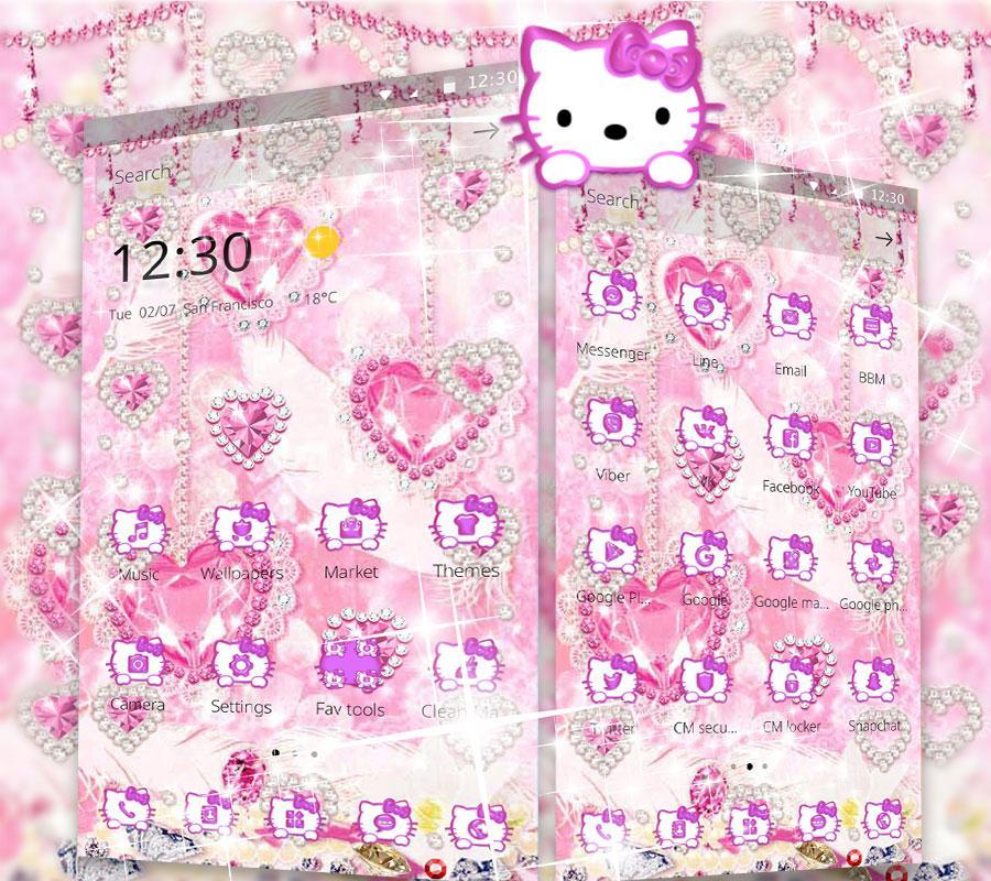 Android 用の 子猫ピンクダイヤモンド甘い王女のテーマ 赤 白の宝石ダイヤモンドのハート型壁紙 Apk をダウンロード