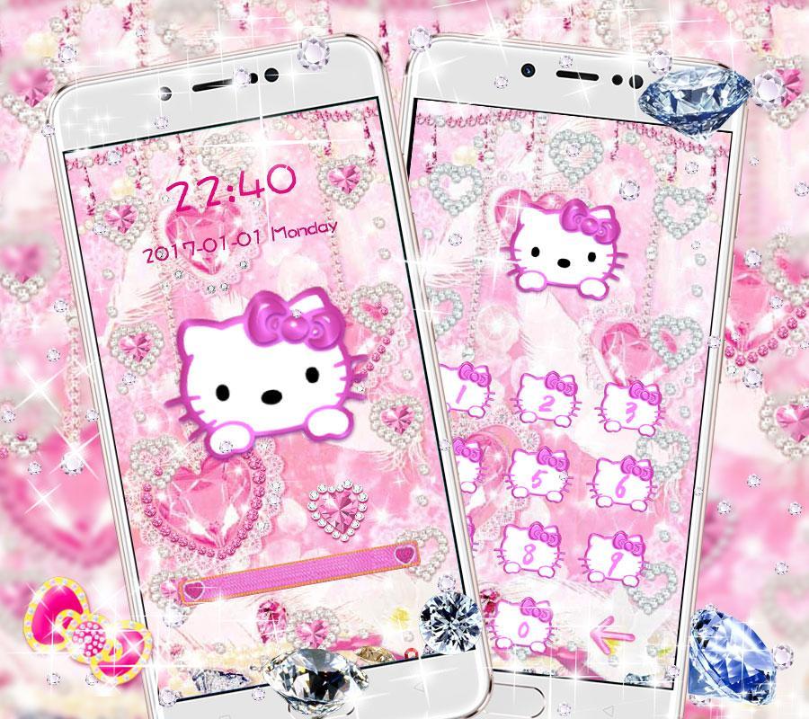 Android 用の 子猫ピンクダイヤモンド甘い王女のテーマ 赤 白の宝石ダイヤモンドのハート型壁紙 Apk をダウンロード