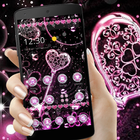 Pink Black Diamond Glitter Hearts Theme icône