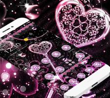 Pink Black Diamond Glitter Hearts Theme Affiche