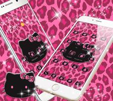 粉紅色Kitty豹紋可愛小貓主題,粉色豹紋閃耀壁紙，kawai糖果貓頭圖標包 海报