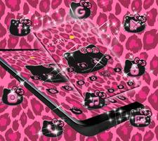 粉紅色Kitty豹紋可愛小貓主題,粉色豹紋閃耀壁紙，kawai糖果貓頭圖標包 截图 1