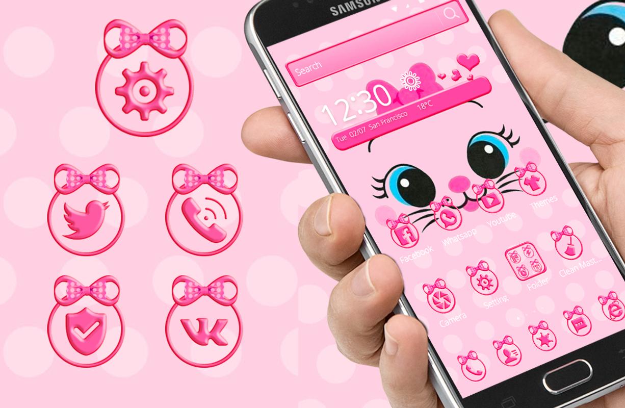 Lucu Merah Muda Kucing Kawaii Wajah 3d Tema For Android APK Download