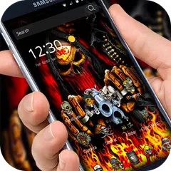 3d hell fire guns skull graffiti theme