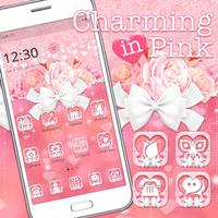 Charming Pink Roses Bow Launcher Theme Affiche