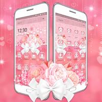 Charming Pink Roses Bow Launcher Theme screenshot 1