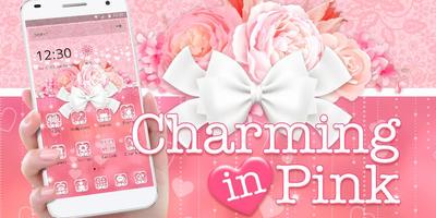 Charming Pink Roses Bow Launcher Theme capture d'écran 3