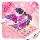 Spring Pink Rose Flower Butterfly Theme APK