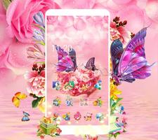 Spring Pink Rose Flower Butterfly Theme स्क्रीनशॉट 1