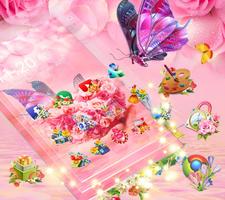Spring Pink Rose Flower Butterfly Theme 스크린샷 2