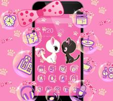 Pink Lovely Kitty Cat Theme syot layar 1