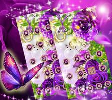 紫色花蝴蝶鑽石主題浪漫紫玫瑰蝴蝶壁紙 截圖 1