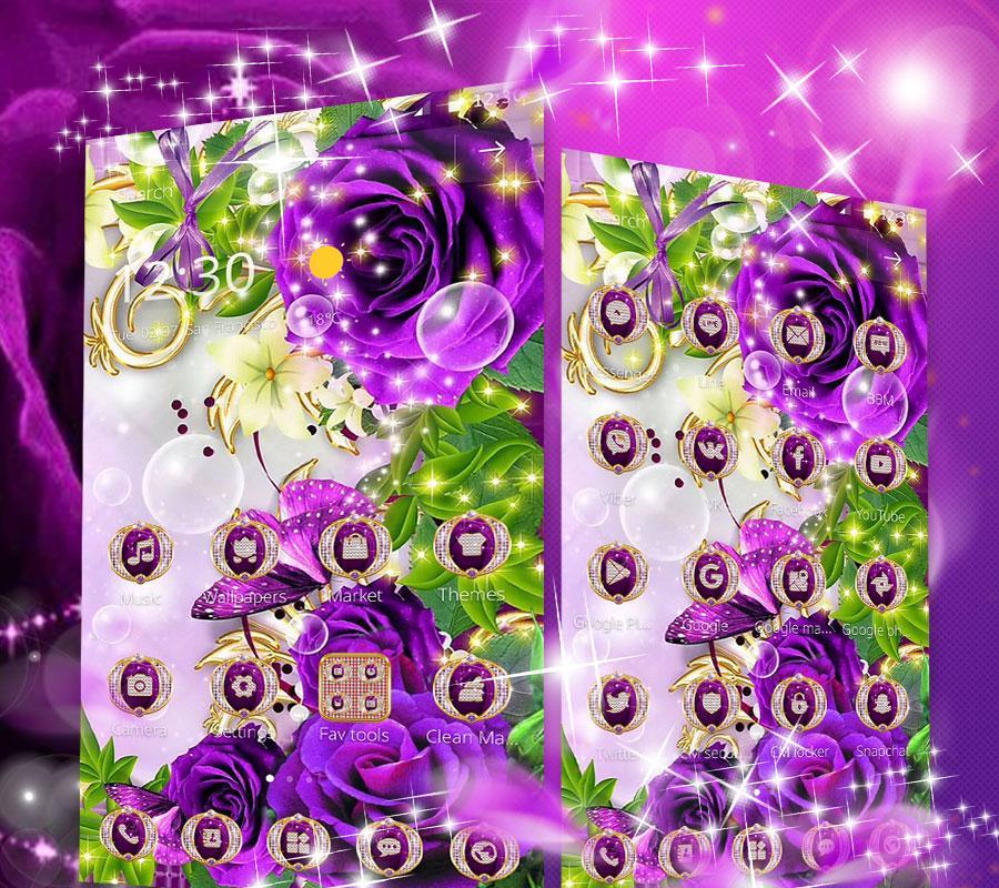 Android 用の パープルダイヤモンドの蝶のテーマ 紫のバラの壁紙 Apk をダウンロード