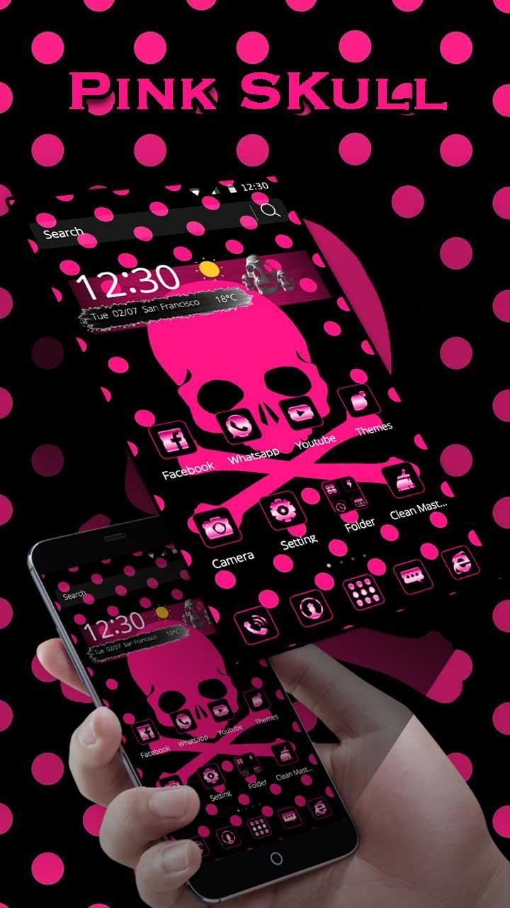 Android 用の かわいいピンクの漫画の頭蓋骨ピンクの頭蓋骨のテーマの壁紙 Apk をダウンロード