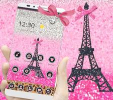 Pink Glitter Paris Eiffel Theme ポスター