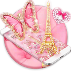 Pink Butterfly Eiffel Kitty Theme ikona