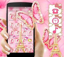 Pink Butterfly Eiffel Kitty Theme plakat