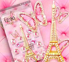 Pink Butterfly Eiffel Kitty Theme screenshot 1