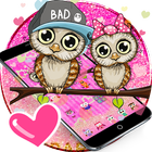 Pink Cute Owl Cartoon Theme icône