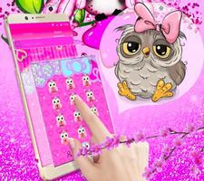 Pink Cute Owl Cartoon Theme capture d'écran 1